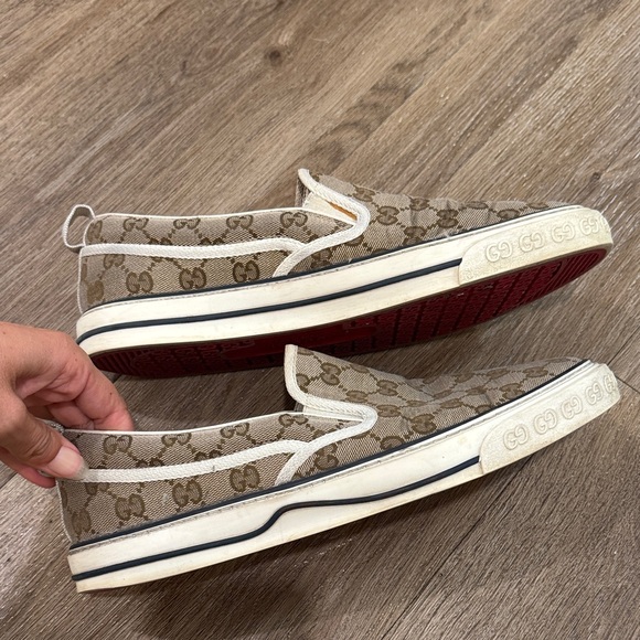 Gucci Beige and Brown Patterned Slip-On Loafers - Picture 7 of 14